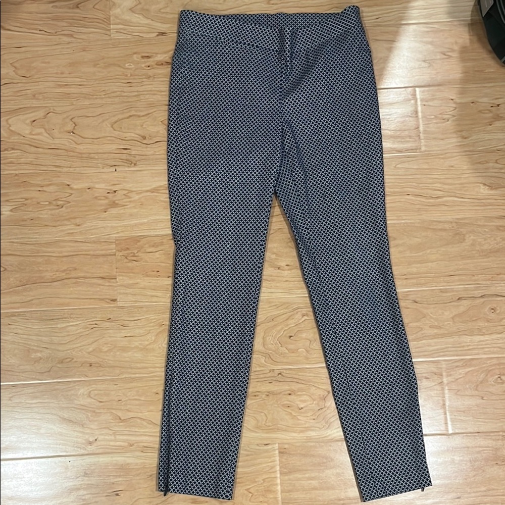 navy / white stretchy patterned dress pants